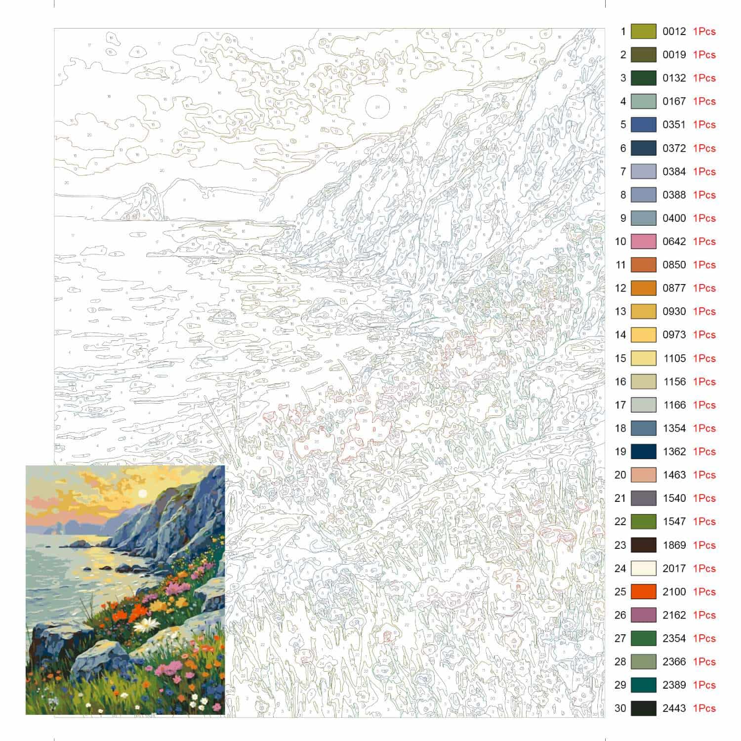 Fleurs Sauvages dans la Nature - Peinture par Numéros