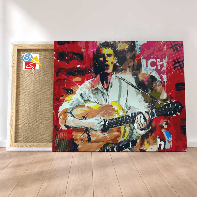 Guitariste Sur Fond Rouge